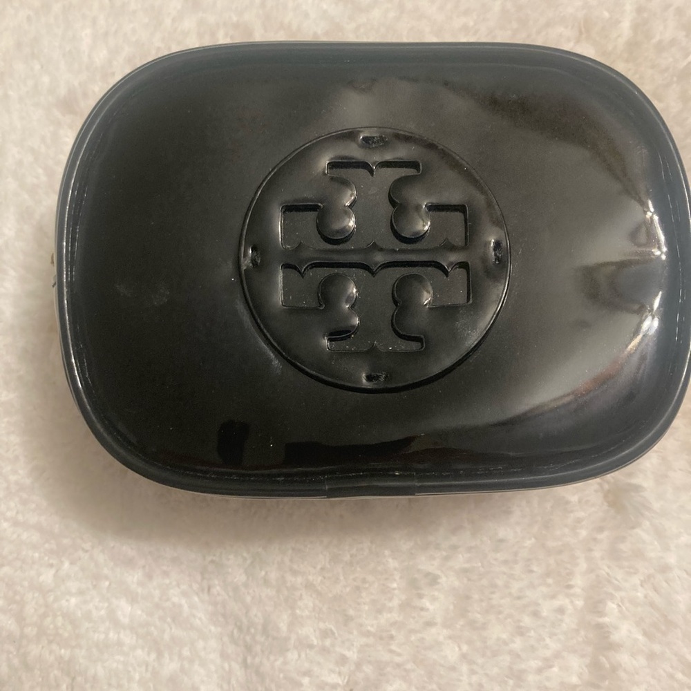 Tory Burch Glossy Black Logo Compact Case